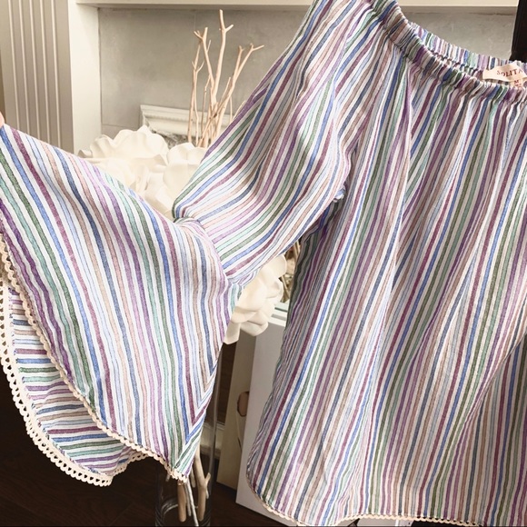 SOLITAIRE RAINBOW STRIPED BELL SLEEVE OFF SHOULDER - Picture 4 of 16